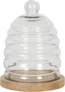 Clayre & Eef Stolp Ø 15*20 cm Transparant Hout glas Rond Glazen Stolp op Voet Glazen StolpStolp op Voet