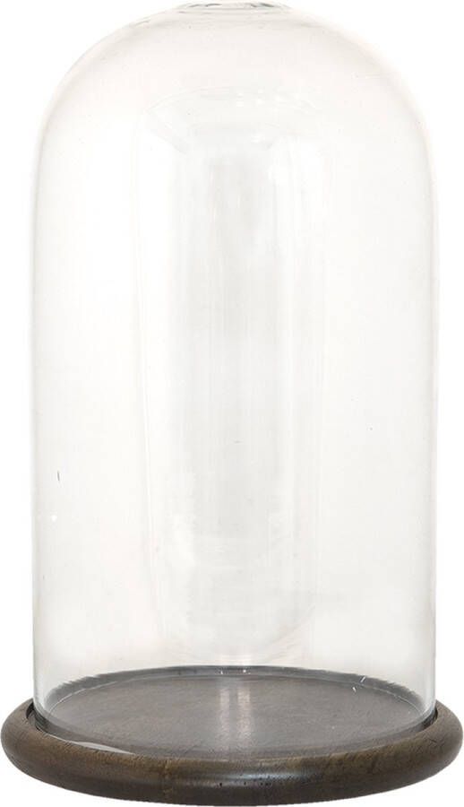 Clayre & Eef Stolp Ø 18*29 cm Bruin Glas Hout Glazen stolp Woondecoratie Woonaccessoires