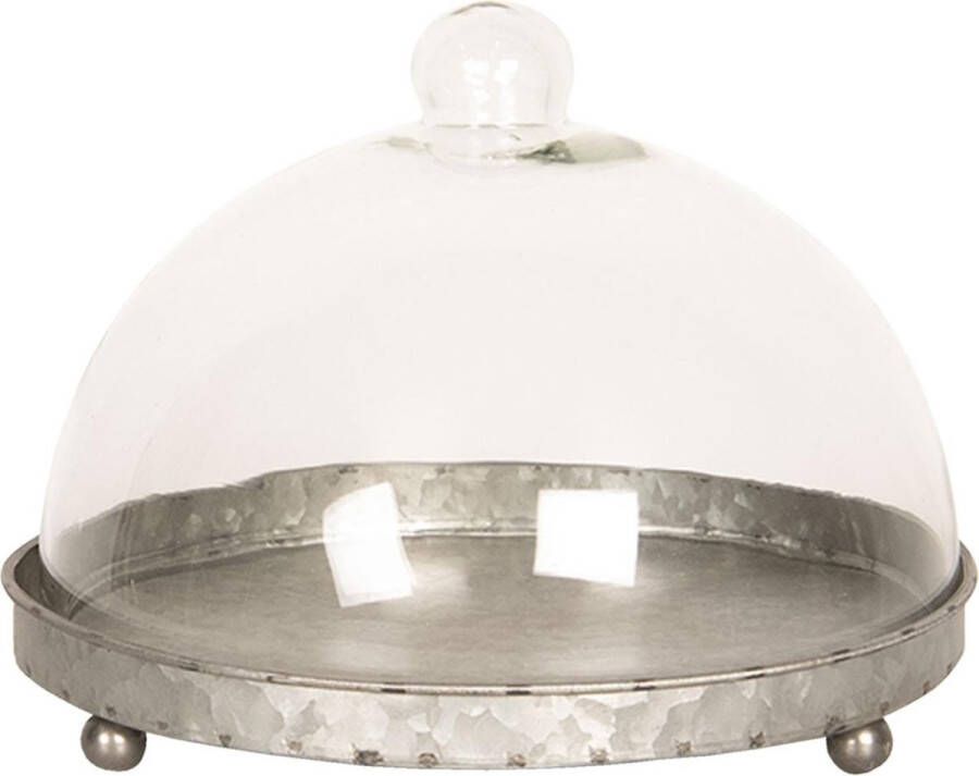 Clayre & Eef Stolp Ø 21x15 cm Grijs Ijzer Glas Rond Glazen Stolp Grijs Glazen Stolp