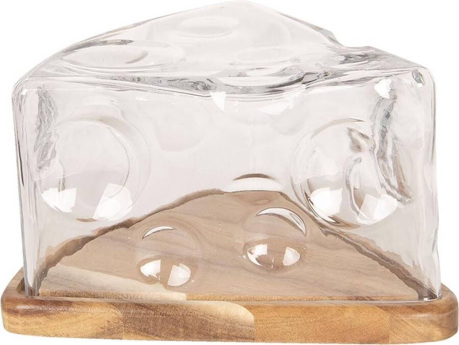 Clayre & Eef Stolp 6GL2482 26*26*13 cm Transparant Hout glas Glazen StolpStolp op Voet