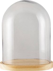 Clayre & Eef Stolp 27*19*31 cm Transparant Hout glas Ovaal Glazen Stolp Glazen Stolp