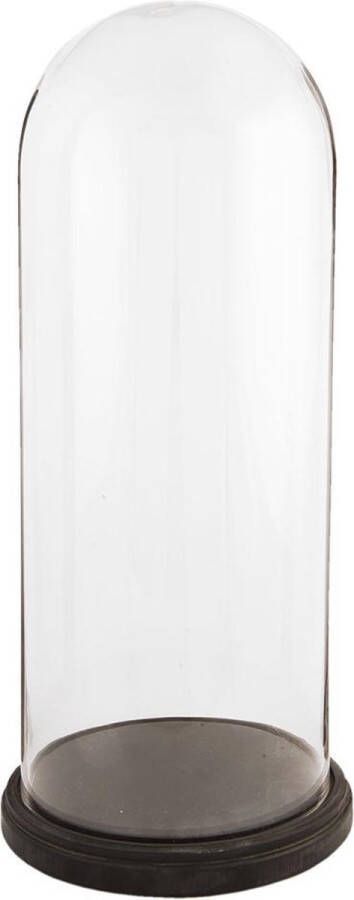 Clayre & Eef Stolp Ø 26x60 cm Transparant Hout Glas Rond Glazen stolp Decoratieve Accessoires Woonaccessoires