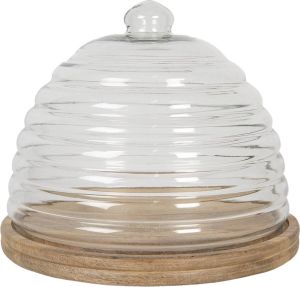 Clayre & Eef Stolp Ø 33*28 cm Transparant Hout glas Rond Glazen Stolp op Voet Glazen StolpStolp op Voet