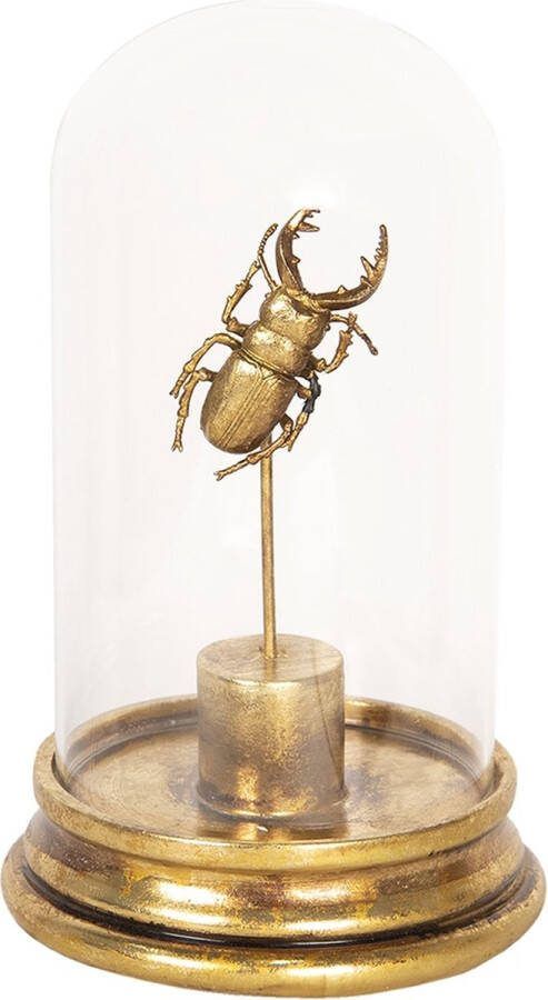Clayre & Eef Stolp 6GL2470 Ø 12*21 cm Transparant Kunststof Glas Rond Kever Glazen Stolp met Decoratie