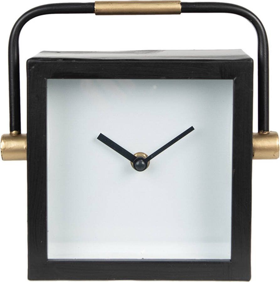 Clayre & Eef Tafelklok 19 cm Zwart Wit Ijzer Glas Tafelklokken Binnen Zwart Tafelklokken Binnen