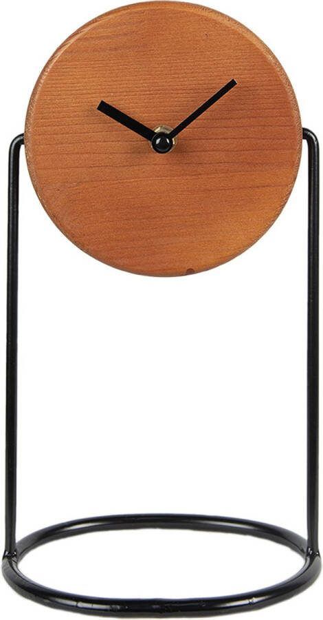 Clayre & Eef Tafelklok 28 cm Bruin Zwart Hout Ijzer Tafelklokken Binnen Bruin Tafelklokken Binnen