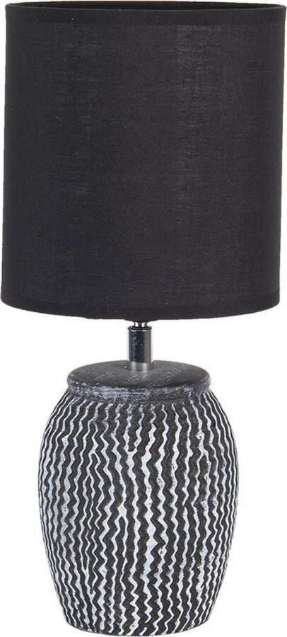 Clayre & Eef Tafellamp Ø 15*33 cm E27 Zwart Grijs Kunststof Bureaulamp Nachtlampje BureaulampNachtlampje