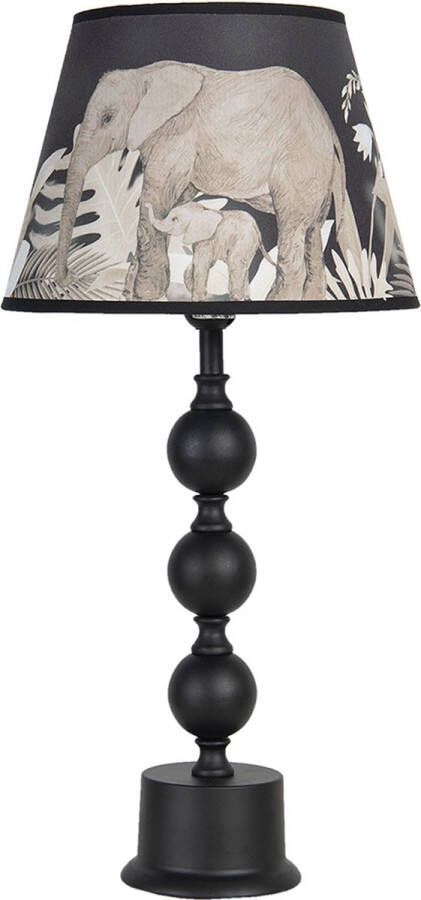 Clayre & Eef Tafellamp Ø 27x57 cm Zwart Grijs Keramiek Rond Olifanten Bureaulamp