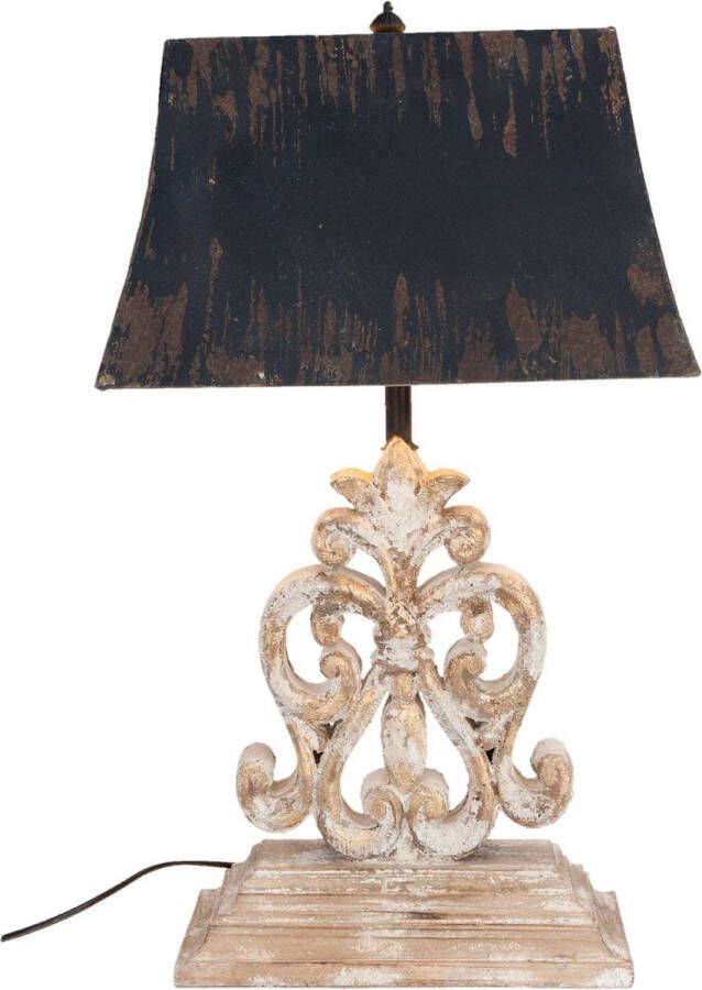 Clayre & Eef Tafellamp 40x28x67 cm Wit Hout Rechthoek Bureaulamp Wit Bureaulamp