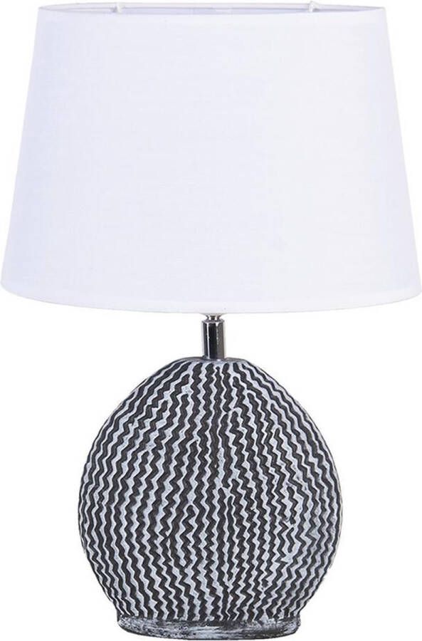 Clayre & Eef Tafellamp 26*19*38 E27 Zwart Wit Kunststof Ovaal Bureaulamp Nachtlampje BureaulampNachtlampje