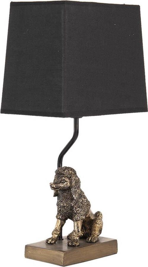 Clayre & Eef Tafellamp Hond 23*14*43 cm E27 Goudkleurig Zwart Polyresin Bureaulamp Nachtlampje BureaulampNachtlampje