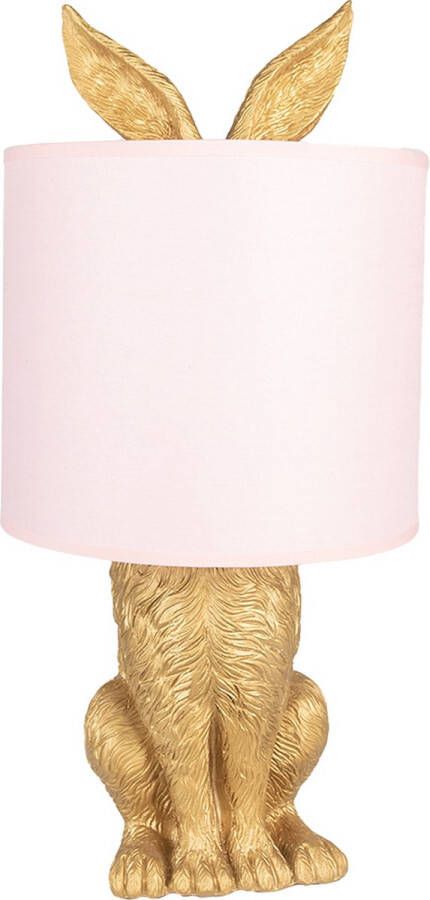 Clayre & Eef Tafellamp Konijn Ø 20x43 cm Goudkleurig Kunststof Bureaulamp Nachtlamp Woonaccessoires