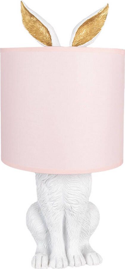 Clayre & Eef Tafellamp Konijn Ø 20x43 cm Wit Roze Kunststof Bureaulamp Nachtlamp Woonaccessoires