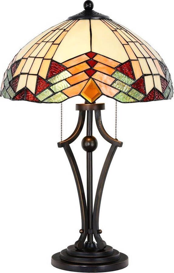 Clayre & Eef LumiLamp Tiffany Tafellamp Ø 40 cm Meerkleurig Glas in lood Tiffany Bureaulamp Tiffany Lampen