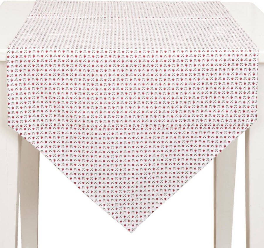 Clayre & Eef tafelloper 50x160 wit rood katoen 100% katoen