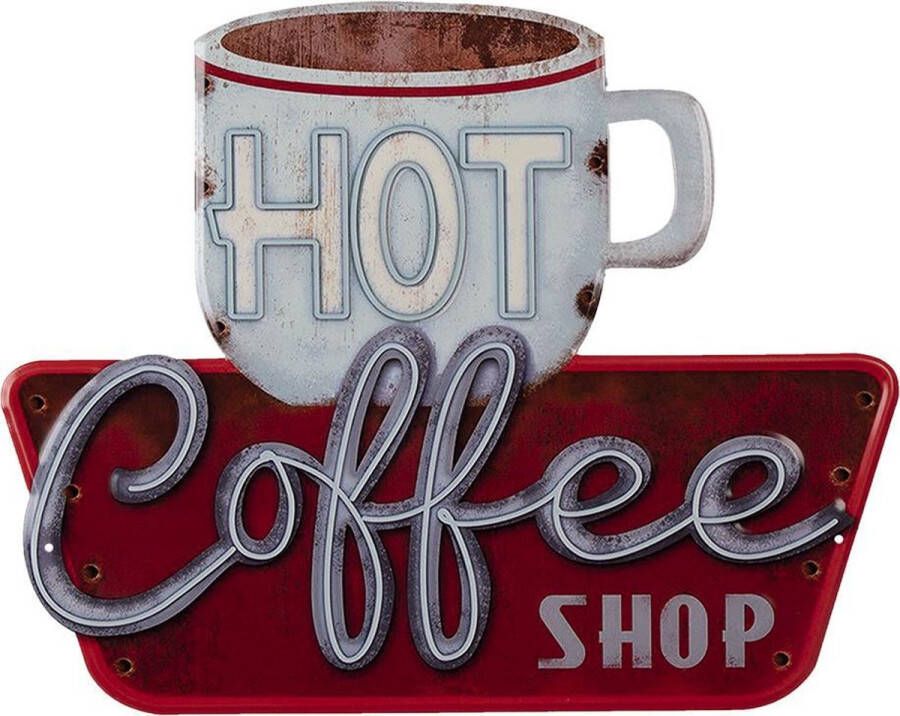 Clayre & Eef Tekstbord 38*48 cm Meerkleurig Ijzer Hot Coffee Wandbord Quote Bord Spreuk WandbordQuote BordSpreuk