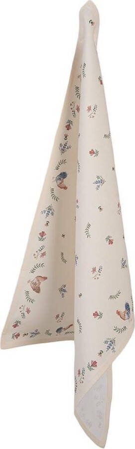 Clayre & Eef Theedoek 50x70 cm Beige Blauw Katoen Kip en Haan Keukenhanddoek