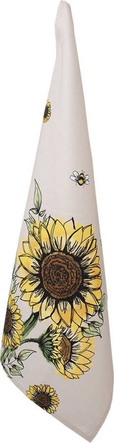 Clayre & Eef Theedoek 50x70 cm Beige Geel Katoen Zonnebloemen Keukenhanddoek Beige Keukenhanddoek