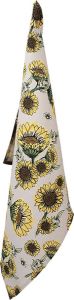 Clayre & Eef Theedoek 50x70 Cm Beige Geel Katoen Zonnebloemen Keukenhanddoek Keukendoek Vaatdoek Beige Keukenhanddoek