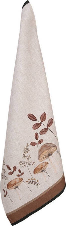 Clayre & Eef Theedoek 50x70 cm Beige Katoen Paddenstoelen Keukenhanddoek