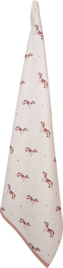 Clayre & Eef Theedoek 50x70 cm Beige Katoen Rechthoek Teckel Keukenhanddoek Beige Keukenhanddoek
