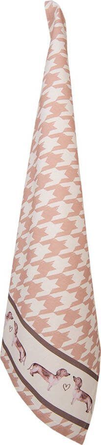 Clayre & Eef Theedoek 50x70 cm Beige Katoen Rechthoek Teckel Keukenhanddoek Beige Keukenhanddoek