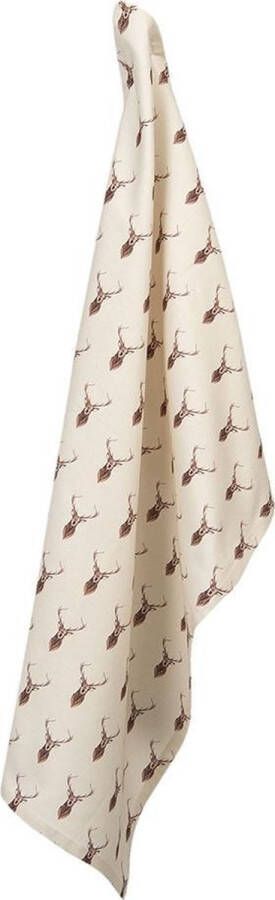 Clayre & Eef Theedoek 50x70 cm Beige Rood Katoen Rechthoek Hert Vaatdoek Beige Vaatdoek