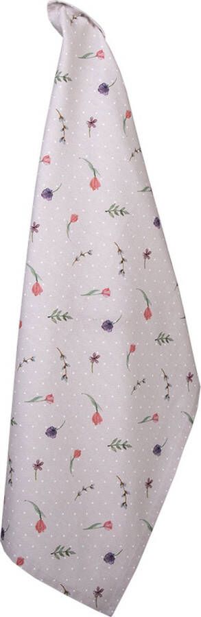 Clayre & Eef Theedoek 50x70 cm Beige Roze Katoen Rechthoek Bloemen Vaatdoek