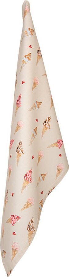 Clayre & Eef Theedoek 50x70 cm Beige Roze Katoen Rechthoek Ijsjes Keukenhanddoek Beige Keukenhanddoek