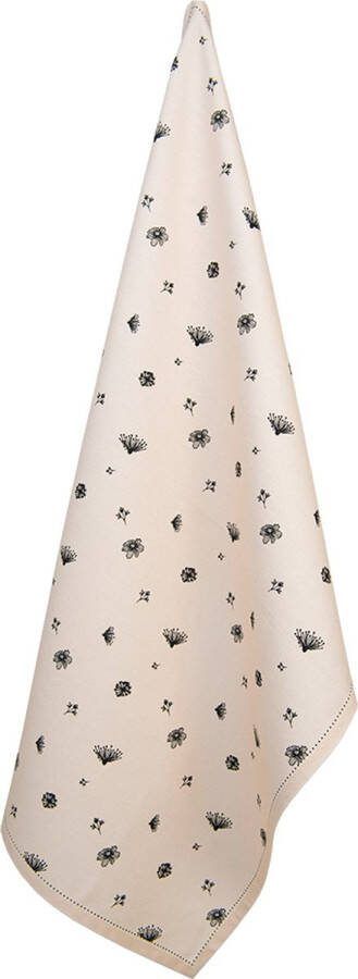 Clayre & Eef Theedoek 50x70 cm Beige Zwart Katoen Bloemen Keukenhanddoek Beige Keukenhanddoek