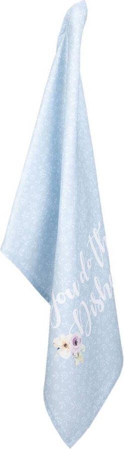 Clayre & Eef Theedoek 50x70 cm Blauw Wit Katoen Rechthoek Bloemen Vaatdoek Blauw Vaatdoek