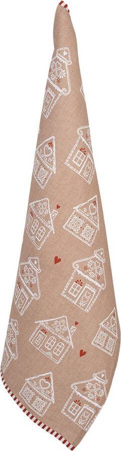 Clayre & Eef Theedoek 50x70 cm Bruin Katoen Gingerbread house Keukenhanddoek
