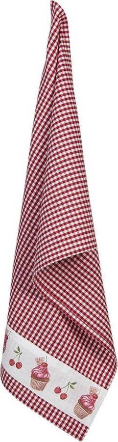 Clayre & Eef Theedoek 50x70 cm Rood Wit Katoen Cupcakes Keukenhanddoek