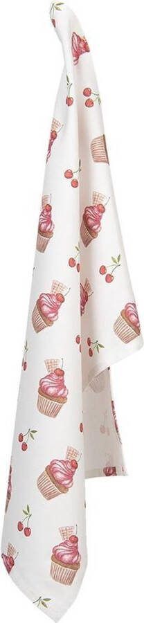 Clayre & Eef Theedoek 50x70 cm Rood Wit Katoen Cupcakes Vaatdoek