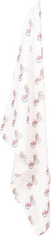 Clayre & Eef Theedoek 50x70 cm Rood Wit Katoen Fiets Keukenhanddoek
