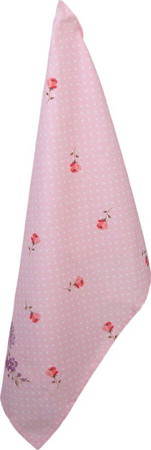 Clayre & Eef Theedoek 50x70 cm Roze Paars Katoen Rechthoek Rozen Vaatdoek