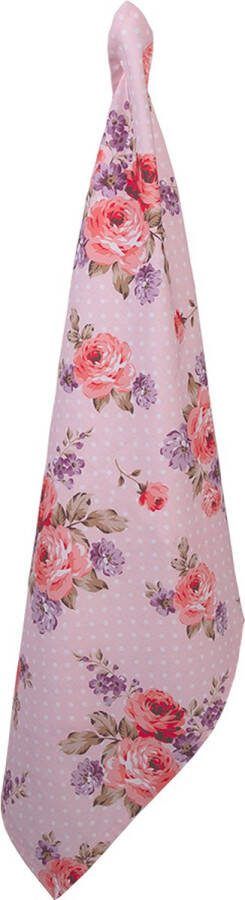 Clayre & Eef Theedoek 50x70 cm Roze Paars Katoen Rechthoek Rozen Vaatdoek