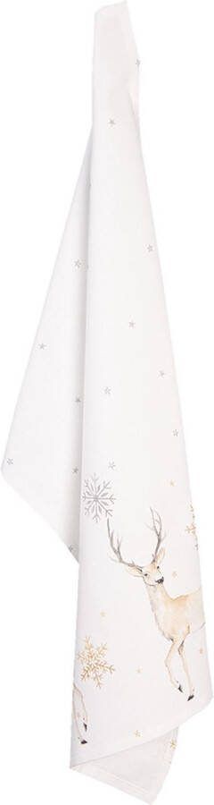 Clayre & Eef Theedoek 50x70 cm Wit Beige Katoen Hert Keukenhanddoek