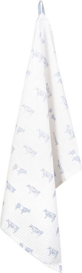 Clayre & Eef Theedoek 50x70 cm Wit Blauw Katoen Koeien Keukenhanddoek