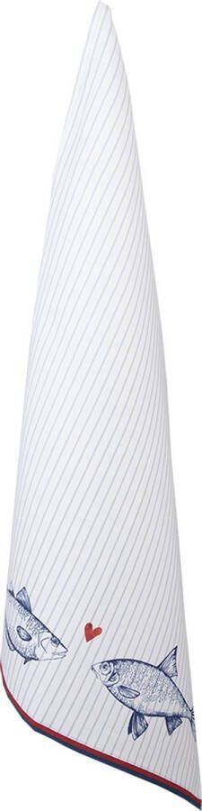 Clayre & Eef Theedoek 50x70 cm Wit Blauw Katoen Rechthoek Vissen Keukenhanddoek Wit Keukenhanddoek