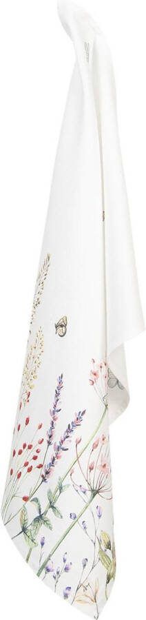Clayre & Eef Theedoek 50x70 cm Wit Groen Katoen Bloemen Keukenhanddoek