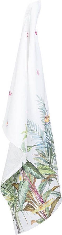Clayre & Eef Theedoek 50x70 cm Wit Groen Katoen Jungle Botanics Keukenhanddoek