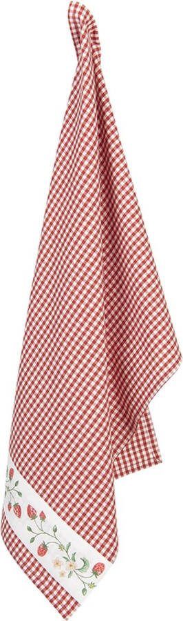 Clayre & Eef Theedoek 50x70 cm Wit Rood Katoen Aardbeien Keukenhanddoek