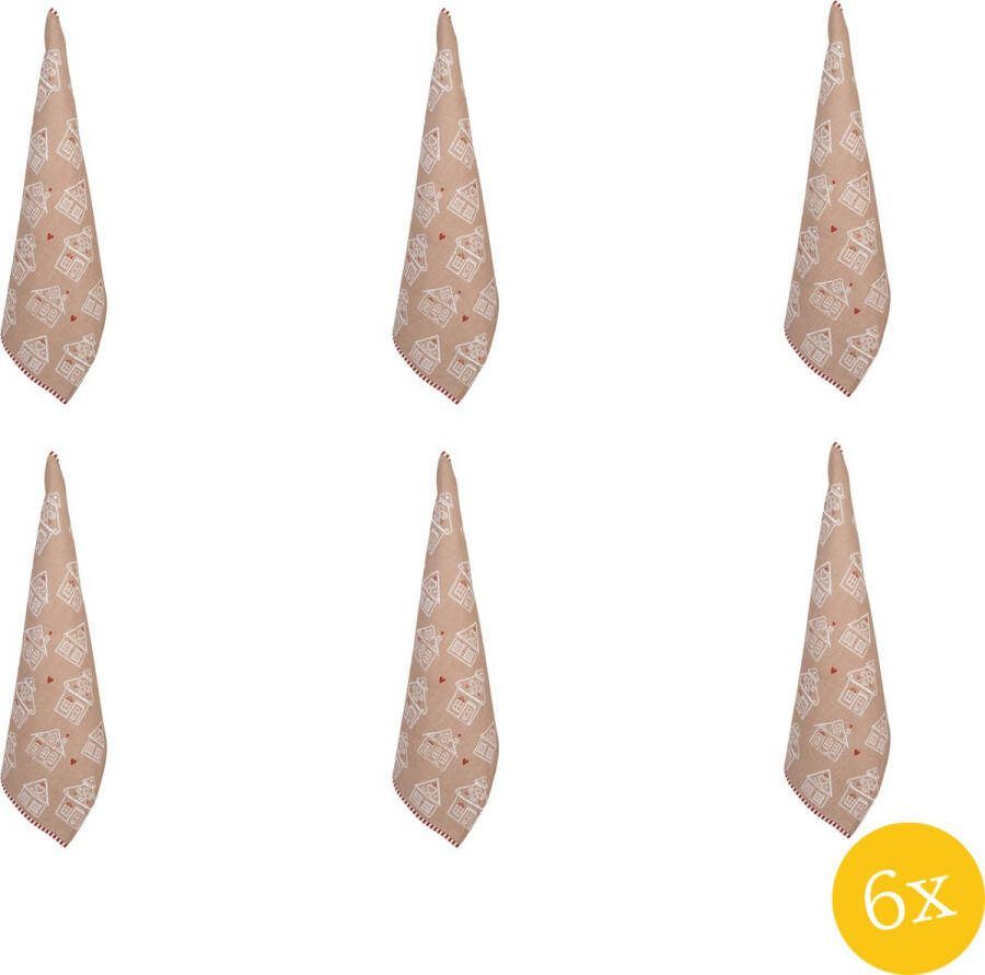 Clayre & Eef Theedoek 50x70 set van 6 stuks 50x70 cm Bruin Katoen Gingerbread house Keukenhanddoek