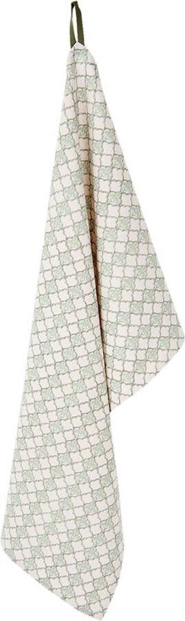 Clayre & Eef Theedoek 50x85 cm Groen Beige Katoen Ruit Keukenhanddoek
