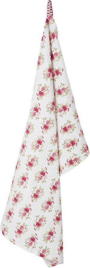 Clayre & Eef Theedoek 50x85 cm Wit Rood Katoen Rechthoek Rozen Keukenhanddoek
