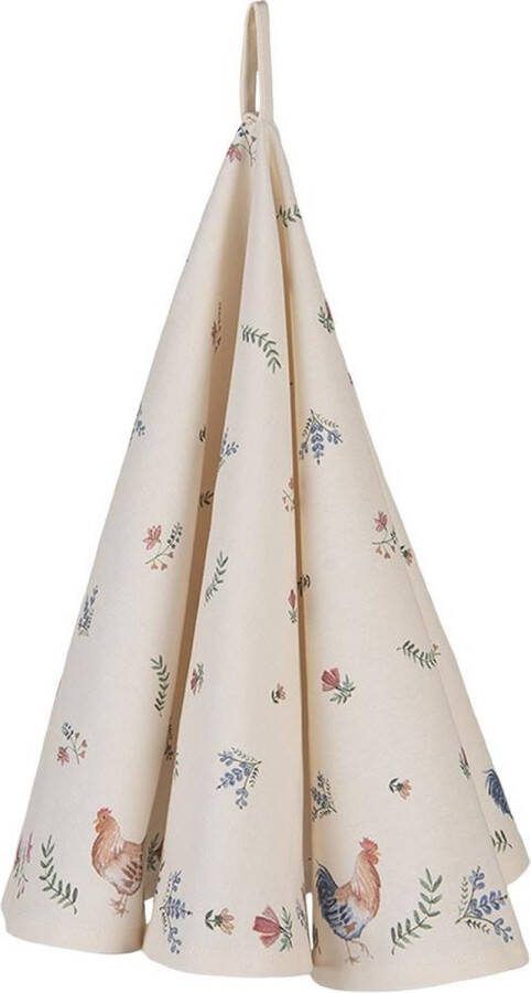 Clayre & Eef Theedoek Ø 80 cm Beige Blauw Katoen Rond Kip en Haan Keukenhanddoek