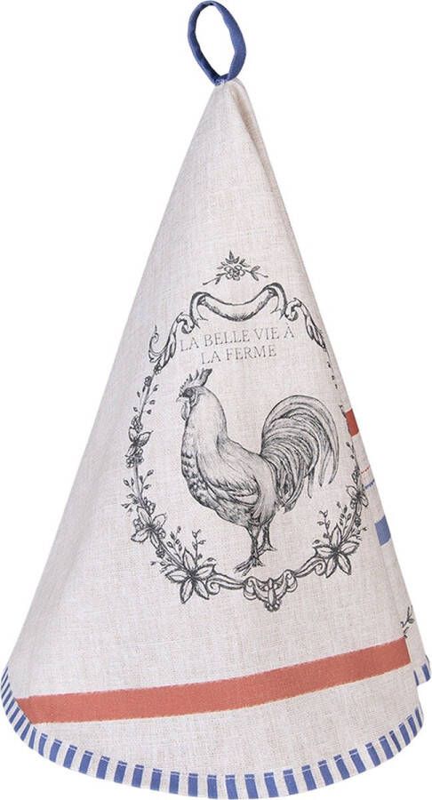 Clayre & Eef Theedoek Ø 80 cm Beige Katoen Rond Haan Keukenhanddoek Beige Keukenhanddoek