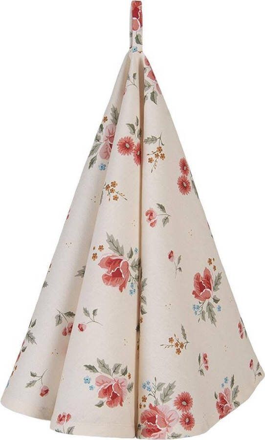 Clayre & Eef Theedoek Ø 80 cm Beige Katoen Rond Rozen Keukenhanddoek