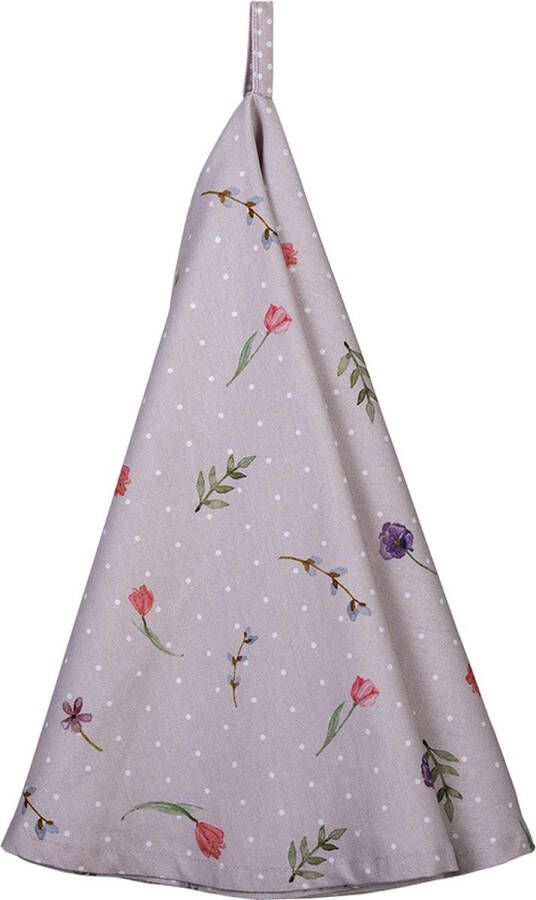 Clayre & Eef Theedoek Ø 80 cm Beige Roze Katoen Rond Bloemen Vaatdoek Keukendoek Schotelvod